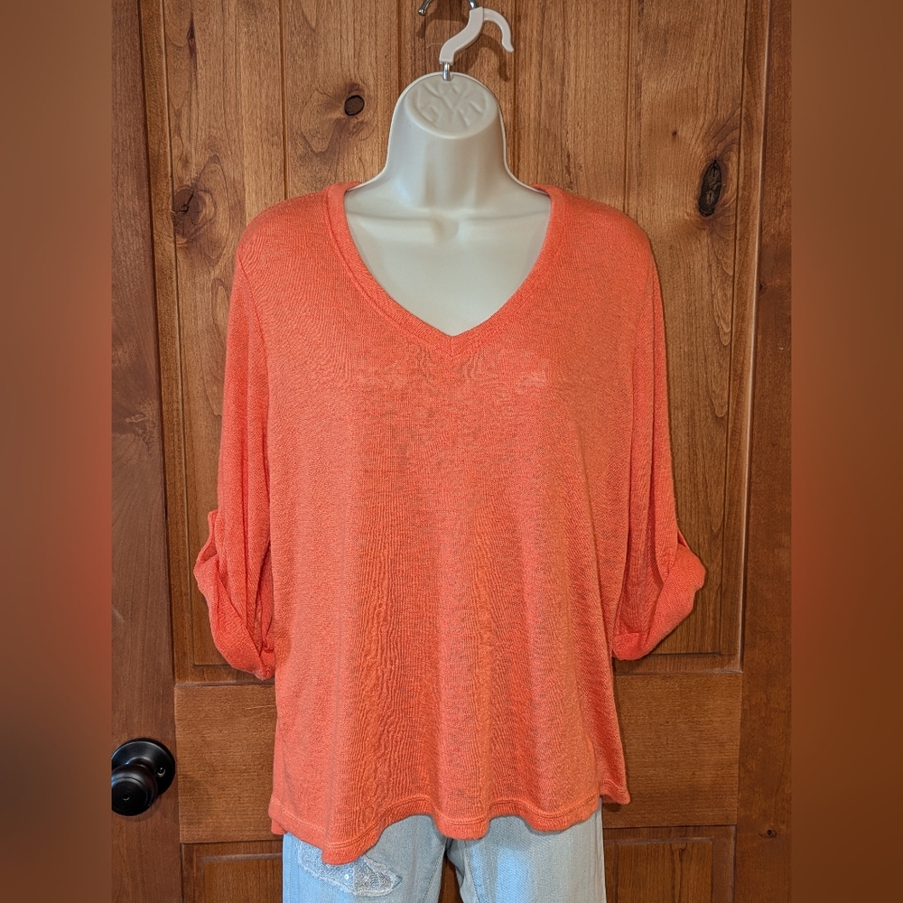 Nally & Millie Vibrant Orange 3/4 Sleeve Top